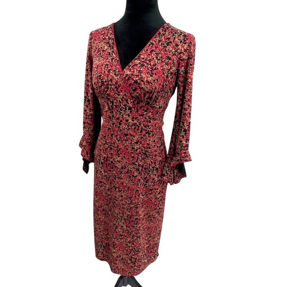 Y2K Babydoll Dress Vintage Womens M‎ Faux Wrap Floral Midi Flutter Sleeve Fairy - Picture 3 of 7